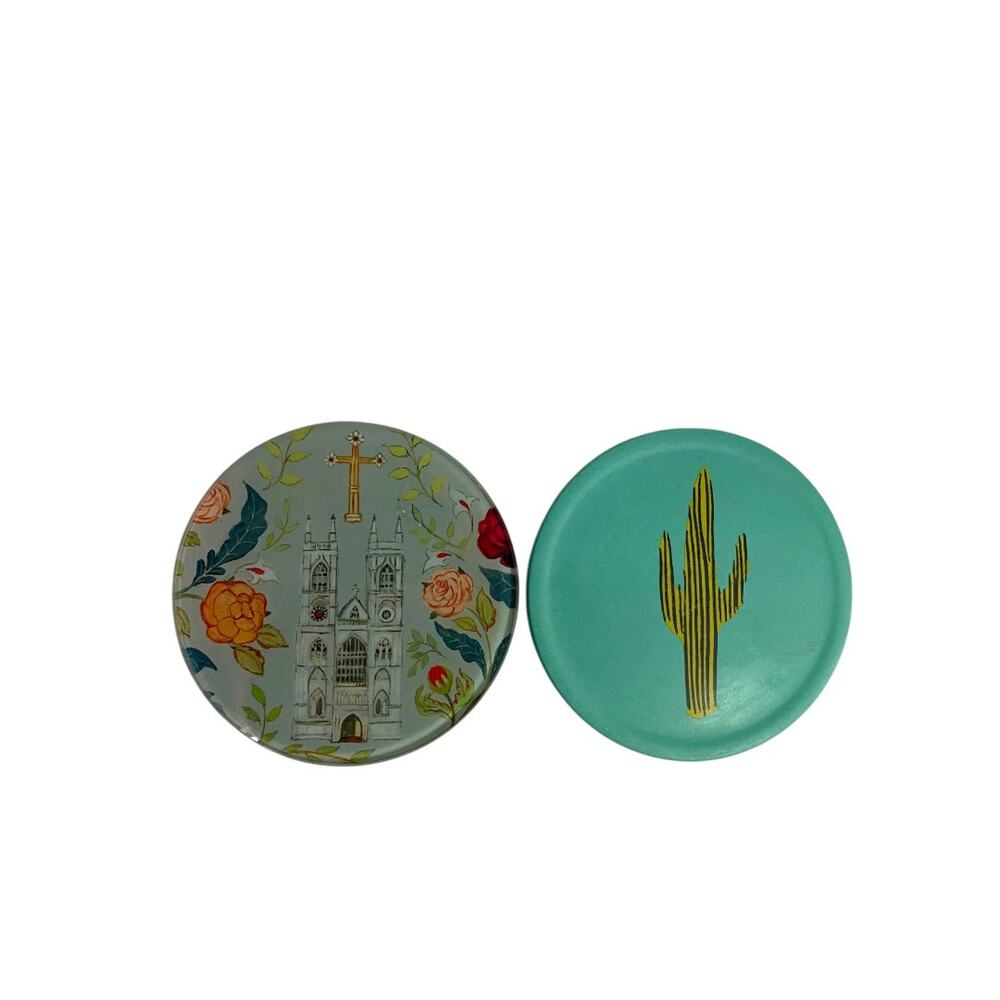 Set of 2 Drink Coasters 4 Inch Church Roses Cactus
